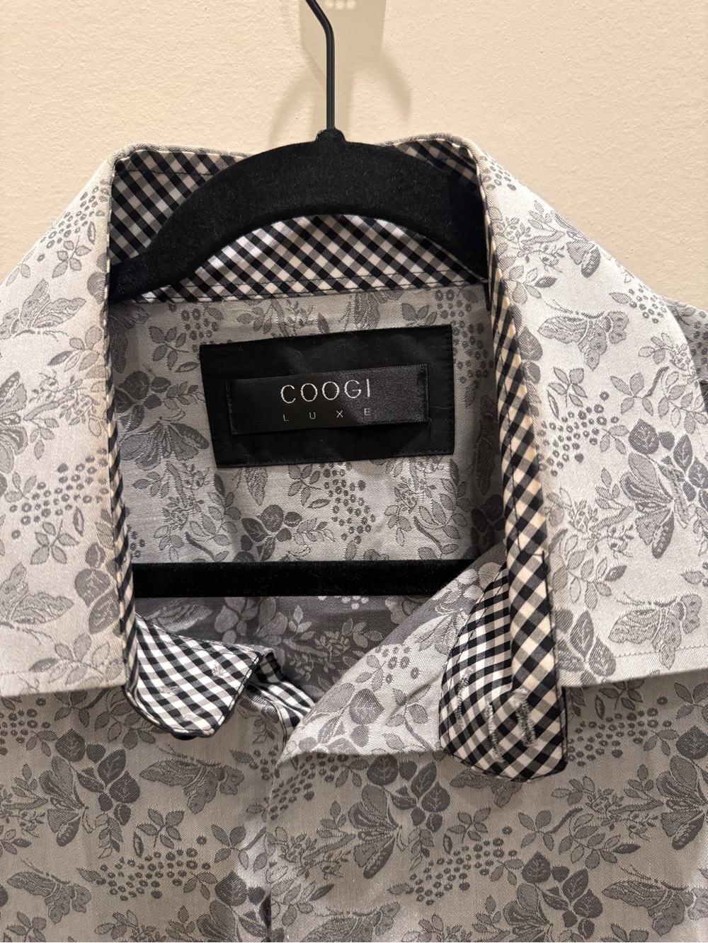 Coogi Luxe Men's Floral Button-Up Long Sleeve Dress Shirt in Gray & White 4XL - Picture 4 of 6